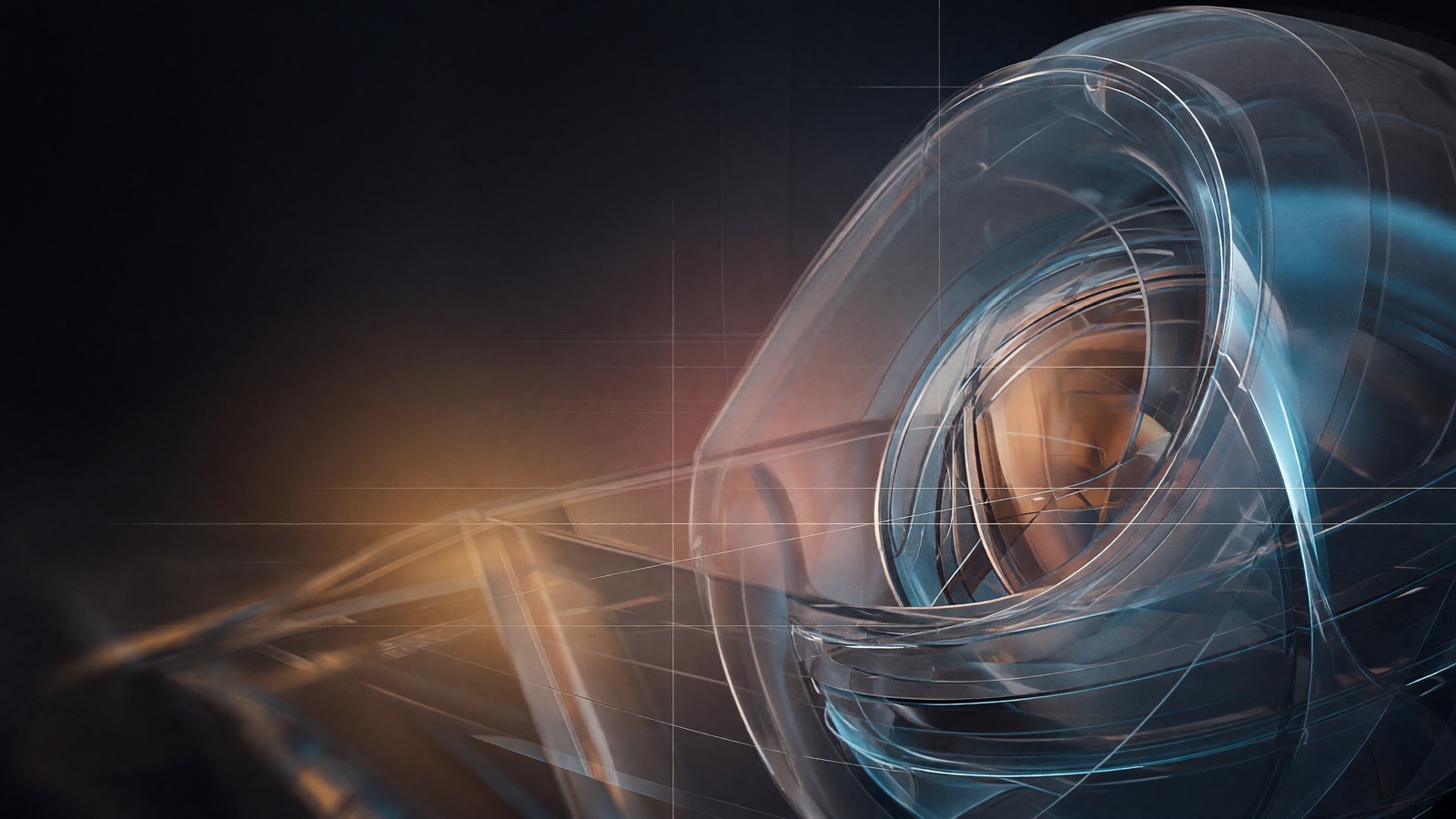 Dark editorial technology hero with translucent sculptural forms generated with Grok Imagine Image V2.0 from an X-inspired prompt